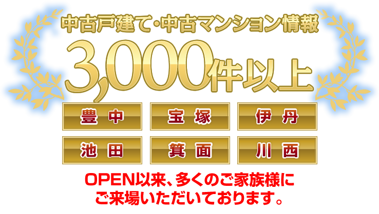 中古戸建て・中古マンション情報3000件以上 豊中・宝塚・伊丹・池田・箕面・川西エリア